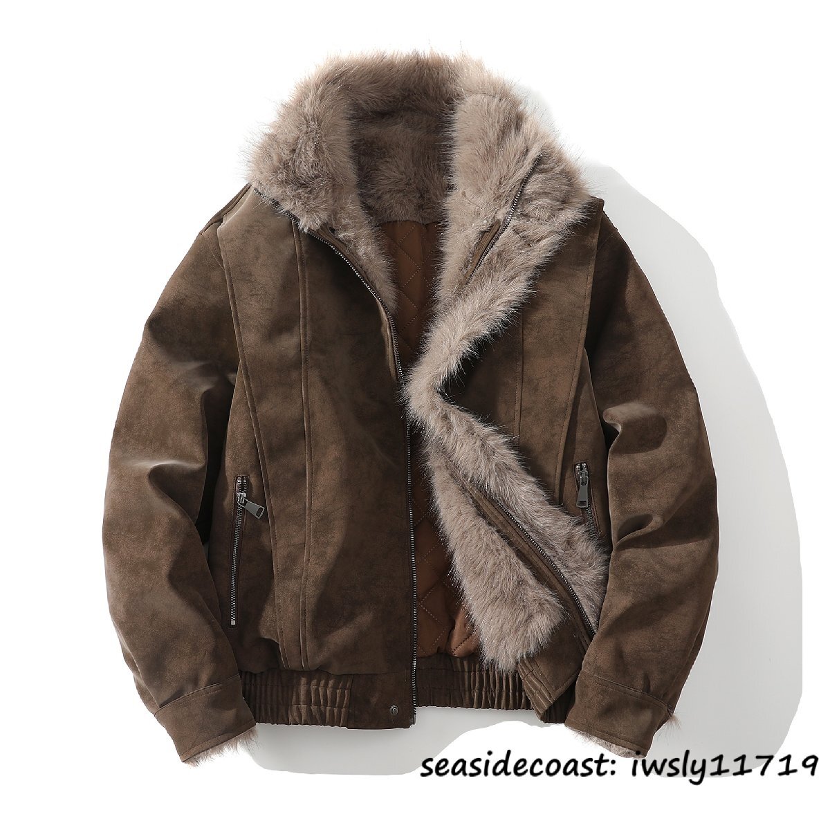 入手困難■ムートンコート メンズ 中綿 ジャケット 保温防寒 抜群暖か ワークウェア ファーコート 毛皮 ブルゾン バイクウエア 珈琲色 L拍卖