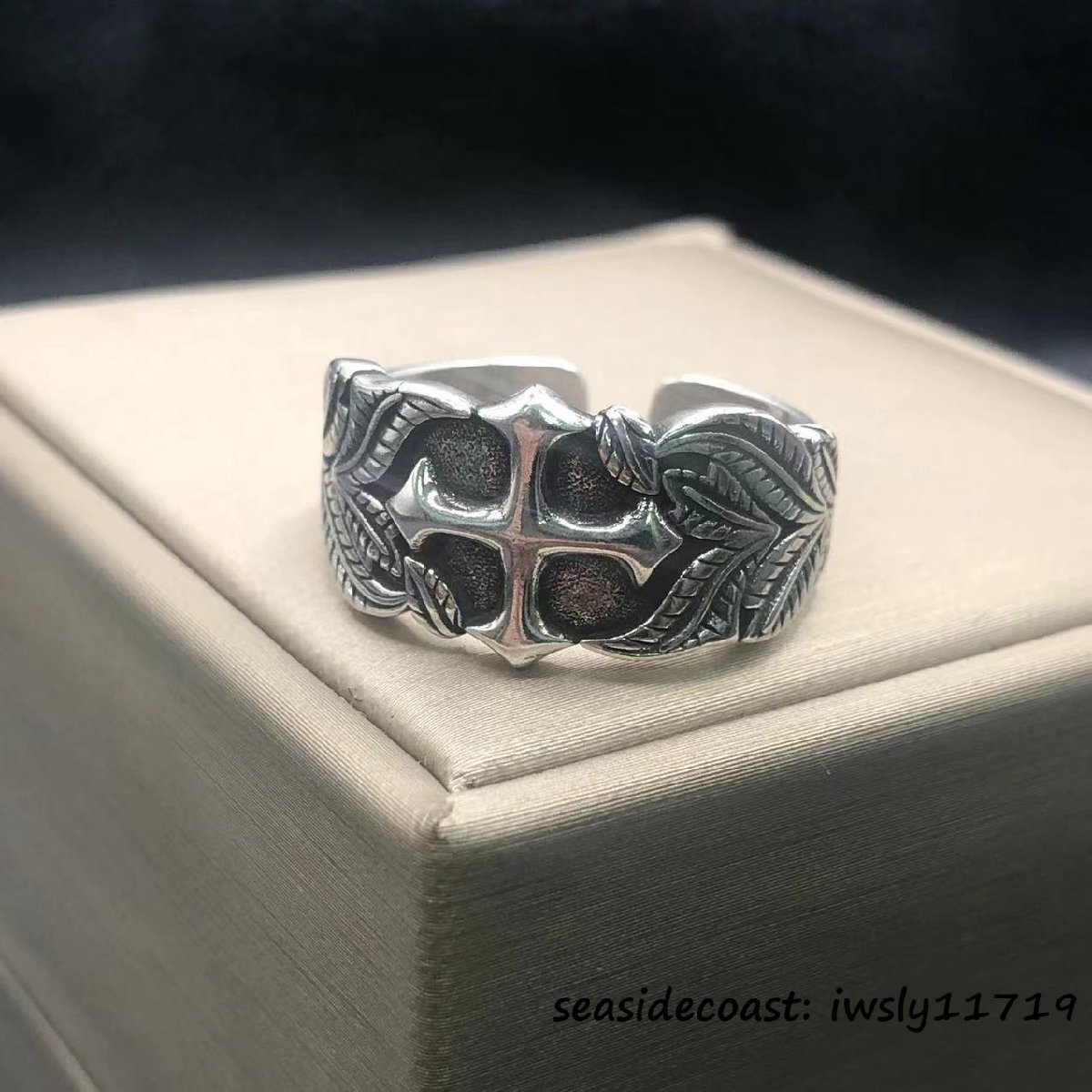 1円から◆シルバー925 リング 職人手作り ドクロ 個性 十字架 ファッション 指輪 アクセサリー 男女兼用レディース サイズ調整可拍卖