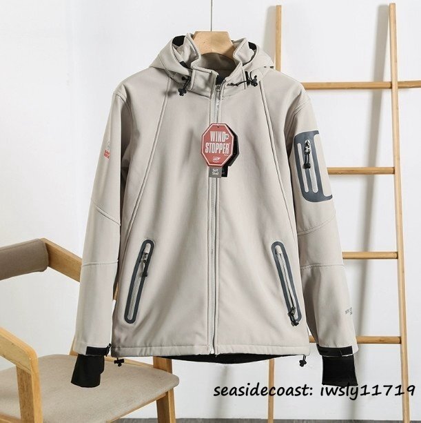 高機能素材★マウンテンパーカ メンズ フード付き 脱着可 裏起毛 ボアジャケット フリース 防風 防寒 防水 男女兼用 アウター ベージュ S拍卖