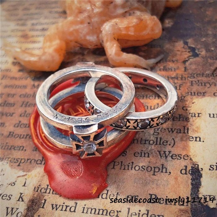 1円から◆シルバー925 リング 職人手作り ドクロ 個性 十字架 ファッション 指輪 アクセサリー 男女兼用 レディース サイズ調整可拍卖