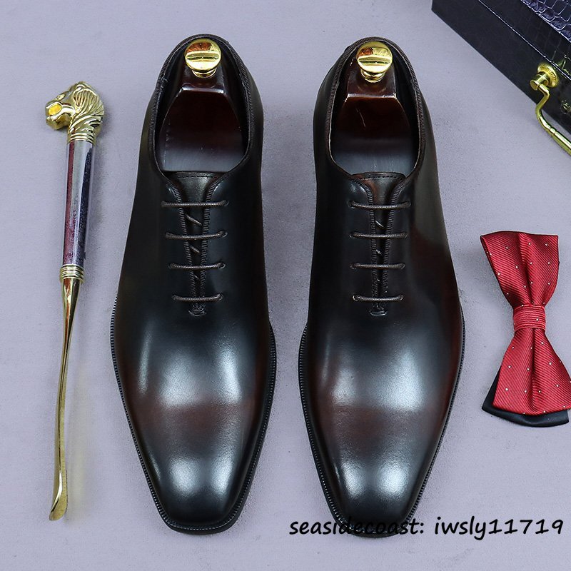 定価11万★最高級 本革 ビジネスシューズ メンズ イギリス風 職人手作り レザーシューズ 牛革 革靴 紳士靴 冠婚葬祭 新品 珈琲色 24.5cm拍卖