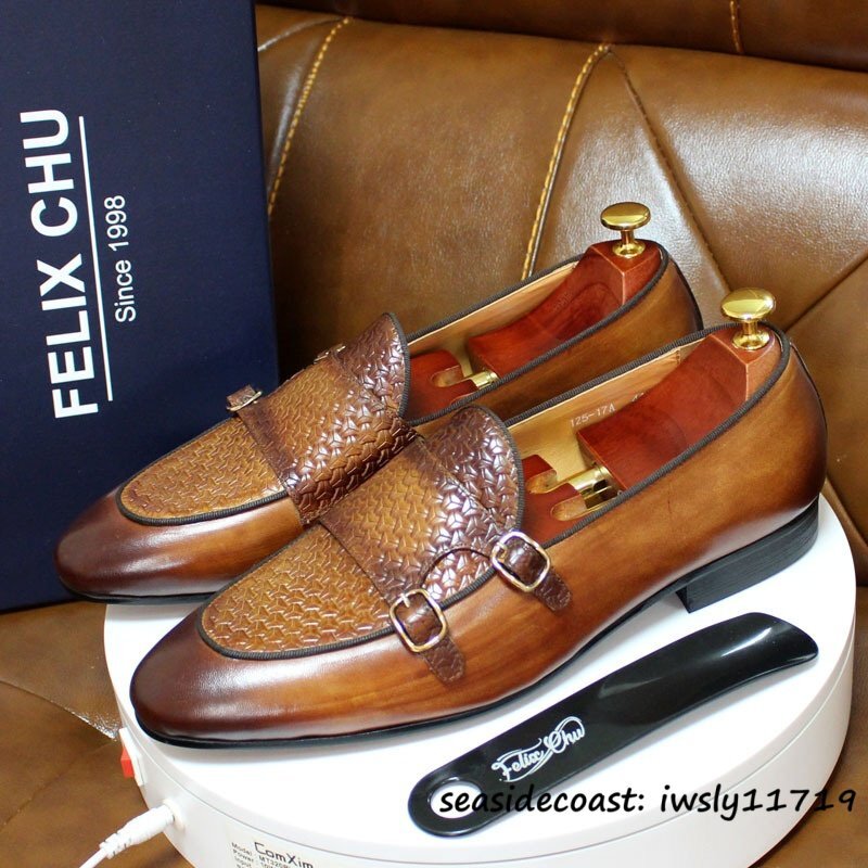 定価9万◆最高級 ローファー スリッポン 牛革 ビジネスシューズ 手作り 本革 レザーシューズ 個性 メンズ 通勤靴 結婚式 ブラウン 27.5cm拍卖