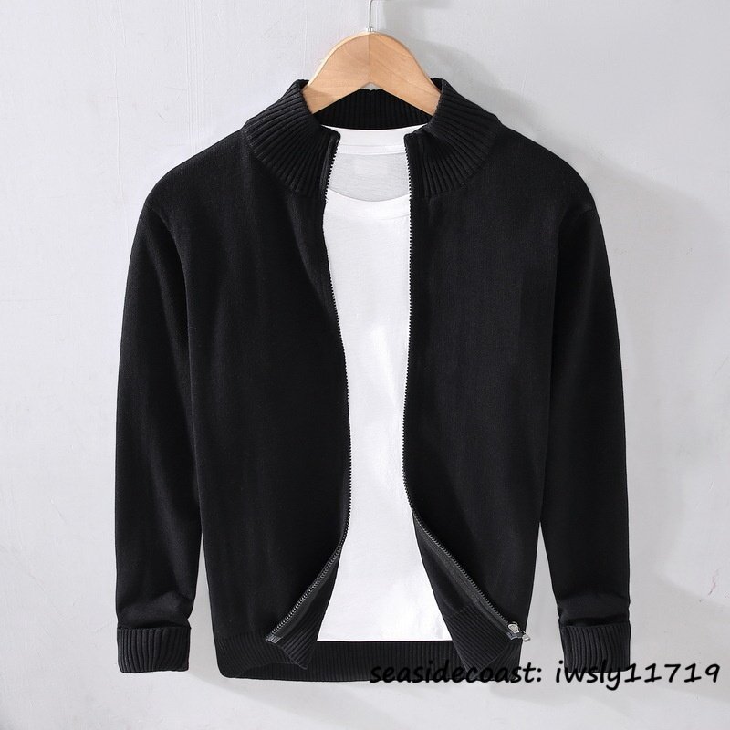 秋冬新品*カーディガン ニットセーター 無地 上品 厚手 長袖 トップス アウター 暖かい カジュアル 心地良し 通勤 スリム ブラック 3XL拍卖