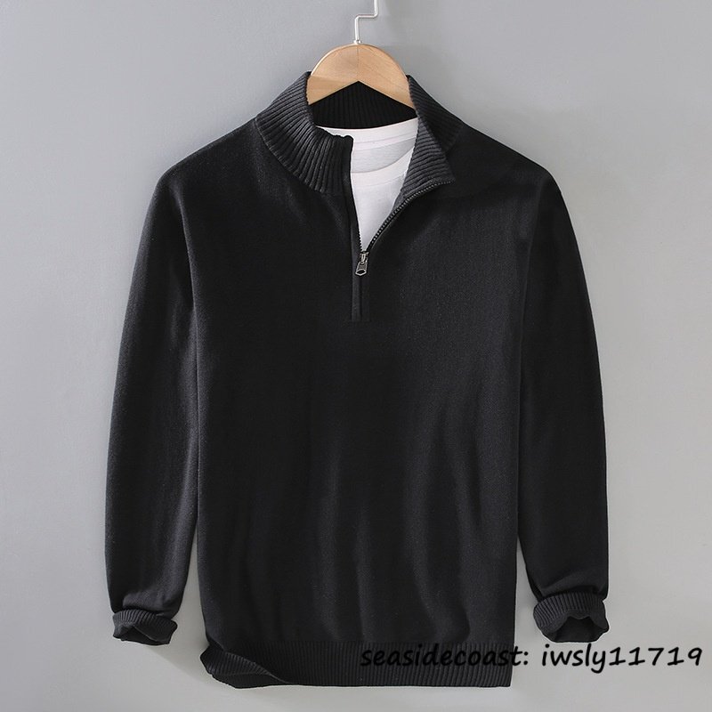 新品◆秋冬 ニットセーター 無地 ウール混 厚手 ハイネック コットン 柔らか 暖かい 長袖 トップス インナー アウター 防寒 ブラック XL拍卖