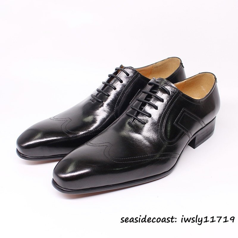 超希少◆定価9万 メンズシューズ ビジネスシューズ 高級牛革 本革レザーシューズ 紳士靴 革靴 職人手作り 彫り フォーマル ブラック 24.5cm拍卖