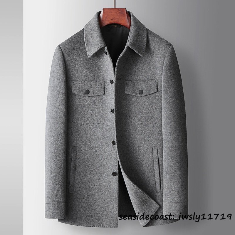 超希少★メンズコート カシミヤ ウールコート ビジネスコート テーラードジャケット 新品*WOOL ロングコート 紳士 アウター グレー XL拍卖
