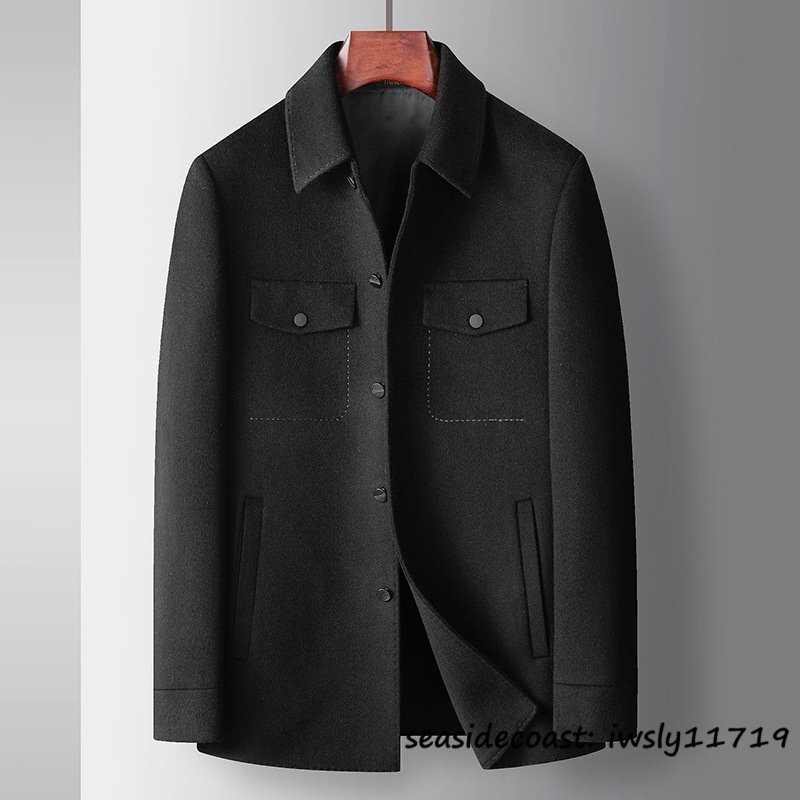 超希少★メンズコート カシミヤ ウールコート ビジネスコート テーラードジャケット 新品*WOOL ロングコート 紳士 アウター ブラック XL拍卖
