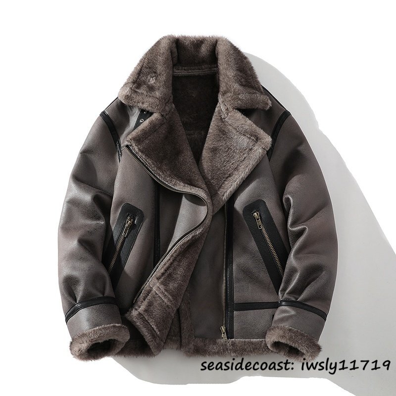 入手困難◆定価16万 超希少 ムートンコート 超防寒 厚手 裏ボア 毛皮 ファーコート ブルゾン ライトジャケット ジャンパー ライダース 3XL拍卖