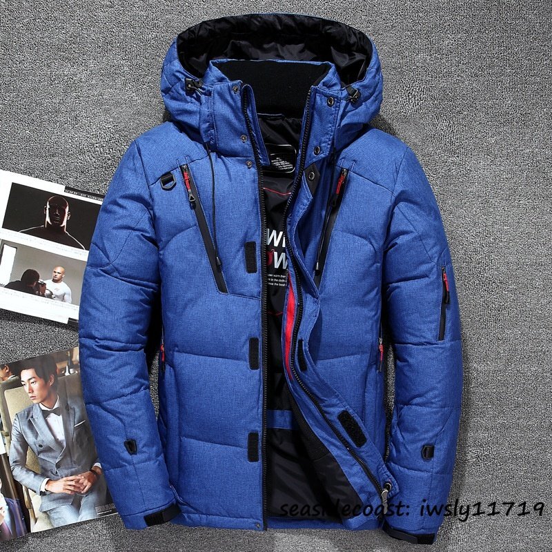 特売■冬新品 大人気 ダウンジャケット メンズ スキーウェア ダウンコート アウトドア ショートコート ジャンパー ブルゾン ブルー L拍卖