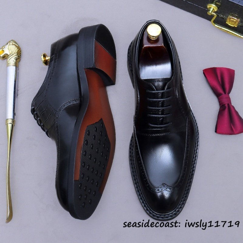 極美品◆ビジネスシューズ メンズ 本革 イギリス風 レザーシューズ 職人手作り 高級牛革 革靴 紳士靴 冠婚葬祭 フォーマル ブラック 25.0cm拍卖