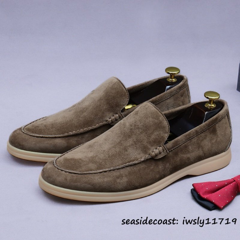 最高級★ビジネスシューズ 本革 メンズ ドライビングシューズ 職人手作り ローファー スリッポン スエード革 紳士靴 革靴 珈琲色 25.5cm拍卖