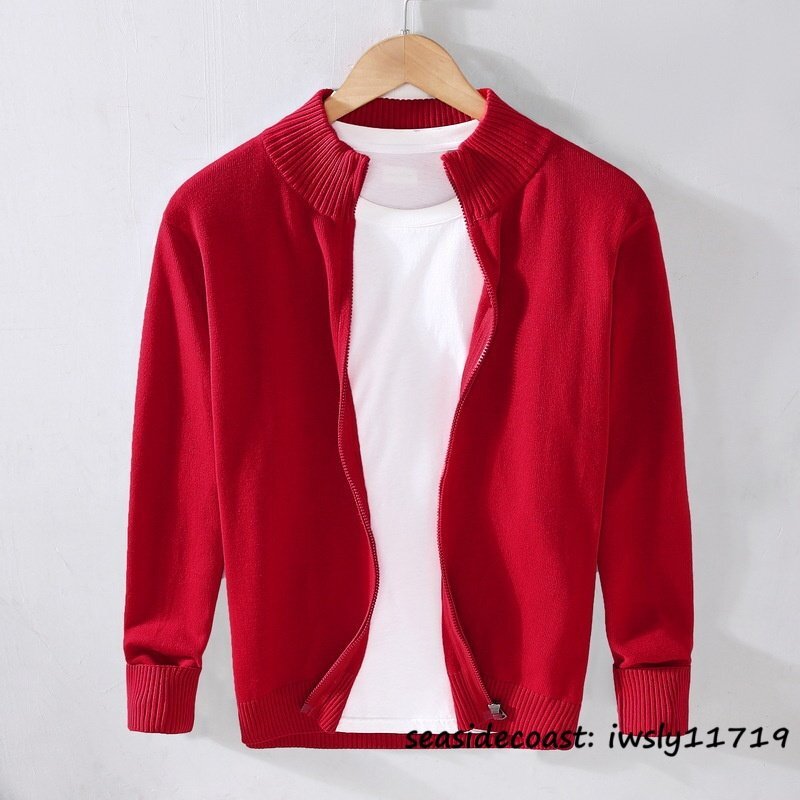 秋冬新品*カーディガン ニットセーター 無地 上品 厚手 長袖 トップス アウター 暖かい カジュアル 心地良し 通勤 スリム レッド 3XL拍卖