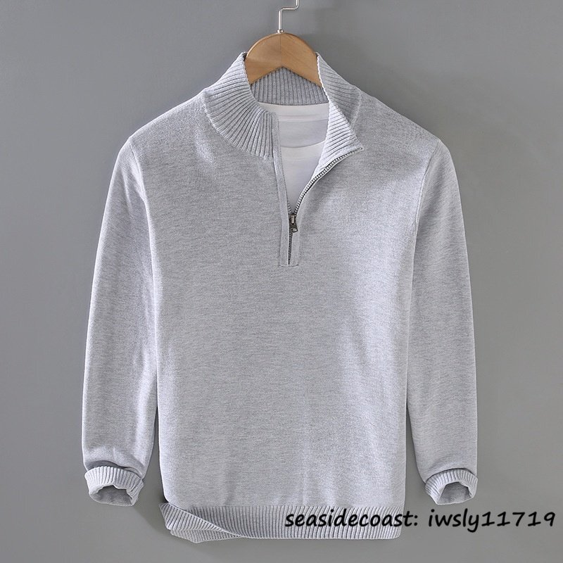 新品◆秋冬 ニットセーター 無地 ウール混 厚手 ハイネック コットン 柔らか 暖かい 長袖 トップス インナー アウター 防寒 グレー 2XL拍卖