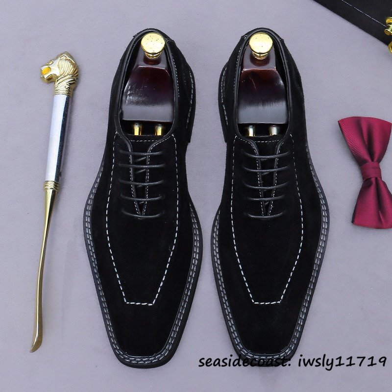 定価10万超◆最高級 ビジネスシューズ メンズ スエード革 本革 レザーシューズ 職人手作り 紳士靴 革靴 牛革 宴会 結婚式 ブラック 24.5cm拍卖