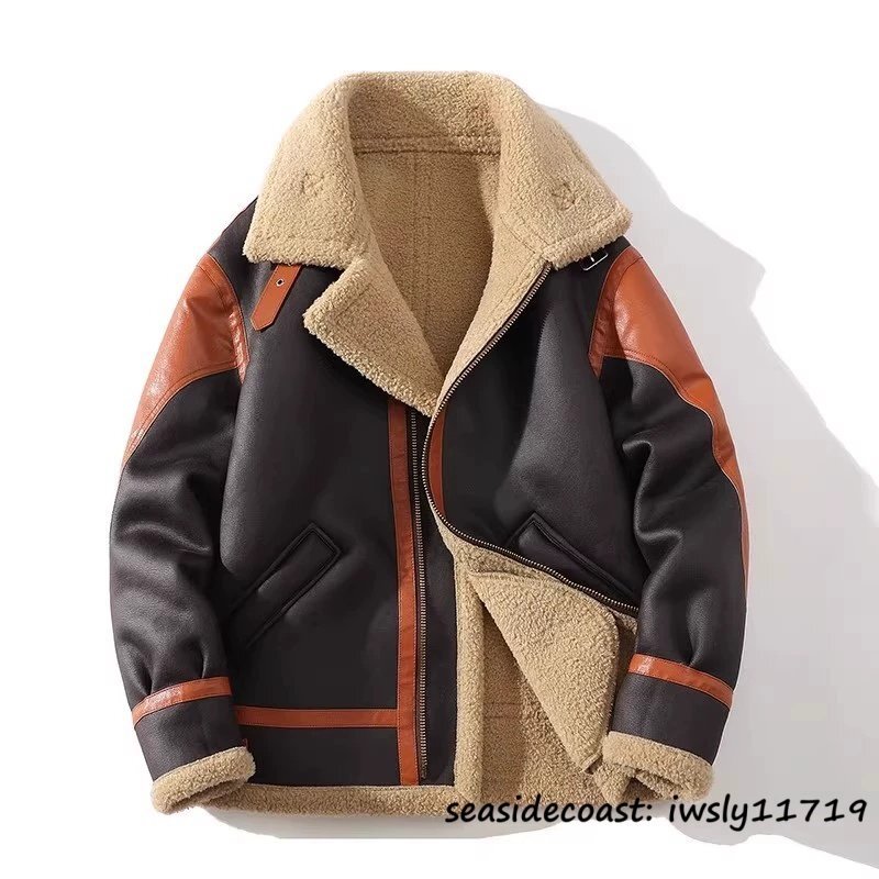 定価15万超◆最上級 レザージャケット メンズ 切替 ライダース ムートンコート 超防寒 厚手 バイクウエア フライトジャケット ブルゾン 4XL拍卖