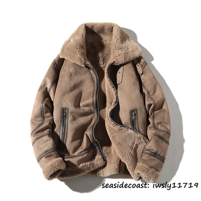 最上級◆定価16万 新品 ムートンコート ジャンバー ブルゾン ファーコート 厚手 超防寒 ふわふわ 暖か フライトジャケット ライダース 5XL拍卖