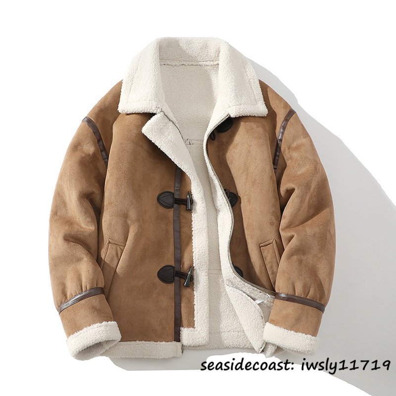 最上級★秋冬新品 ムートンコート メンズ 裏起毛 ライダースジャケット ショットコート 厚手 保温防寒 ブルゾン ジャンバー ライダース 4XL拍卖