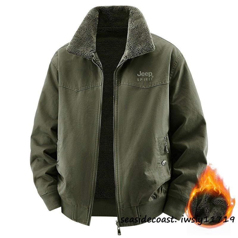 新作*ジャケット 秋冬 ブルゾン 裏フリース 防寒 厚手 防風 暖かい ムートンコート両面着 リバーシブル 作業着 ジャンパー オリーブ L拍卖