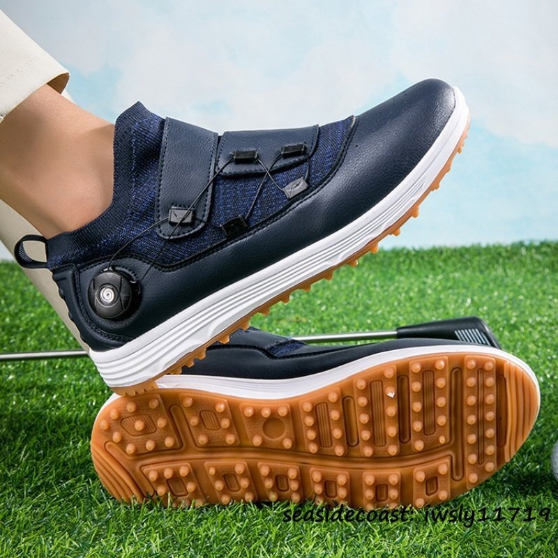 高級品 ゴルフシューズ 強いグリップ 新品ダイヤル式 運動靴 フィット感 軽量スポーツシューズ 弾力性 通気性 防滑 ネイビー 25.5cm拍卖