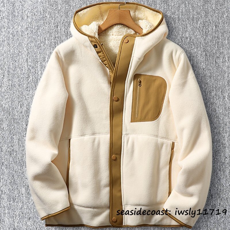 秋冬新品■裏起毛 ボアフリースジャケット メンズ スタンドカラー 配色 切替 フェイクボア ジャケット 厚手 防寒 バイカラー ベージュ 4XL拍卖