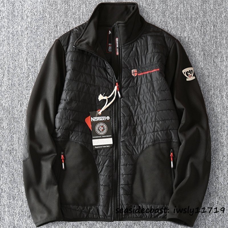 秋冬新品*ジャケット メンズ 中綿 ブルゾン 秋冬 厚手 裏ボア キルティング デザイン 切替 暖かさ 軽量 アウター ミリタリー ブラック L拍卖