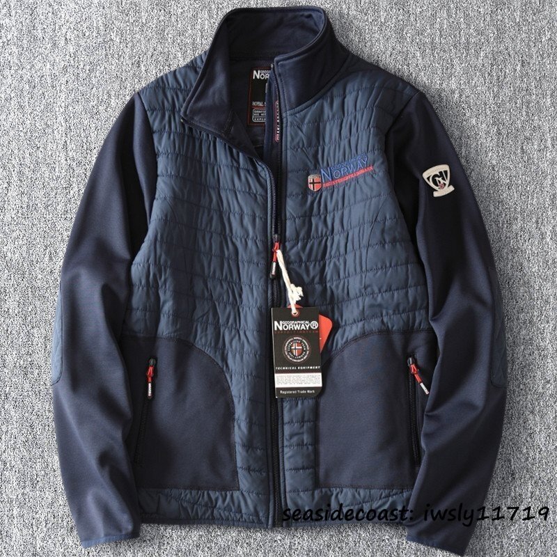 秋冬新品*ジャケット メンズ 中綿 ブルゾン 秋冬 厚手 裏ボア キルティング デザイン 切替 暖かさ 軽量 アウター ミリタリー ネイビー XL拍卖