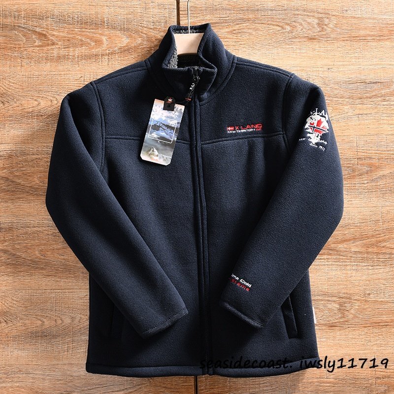 秋冬新品◆ブルゾン メンズ 厚手 裏起毛 防寒防風 保温 フリースジャケット ボアジャケット アウター アウトドア 登山 パーカ ネイビー L拍卖