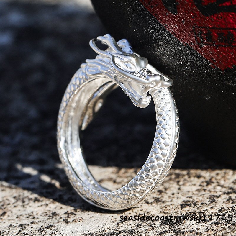 1円スタート ◆リング 指輪 シルバー925 龍 ドクロ アクセサリー メンズ レディース 男女兼用 フリーサイズ 超希少 調整可能拍卖