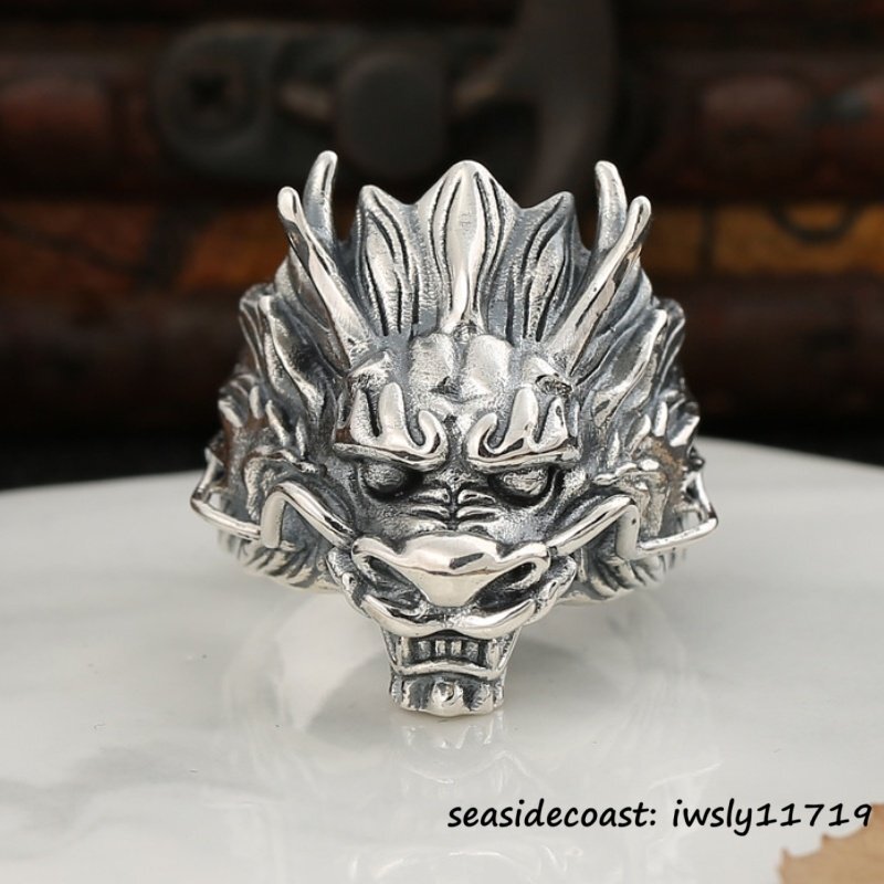 1円から◆シルバー925 リング 龍神 職人手作り ドクロ メンズファッション メンズ 指輪 アクセサリー 男女兼用 レディース サイズ調整可拍卖