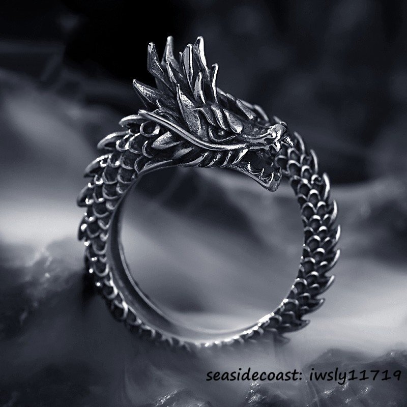 1円~ ◆新品 リング 指輪 メンズ アクセサリー 龍紋 竜 レトロ シルバー925 レディース 男女兼用 超希少 フリーサイズ 調節可能拍卖