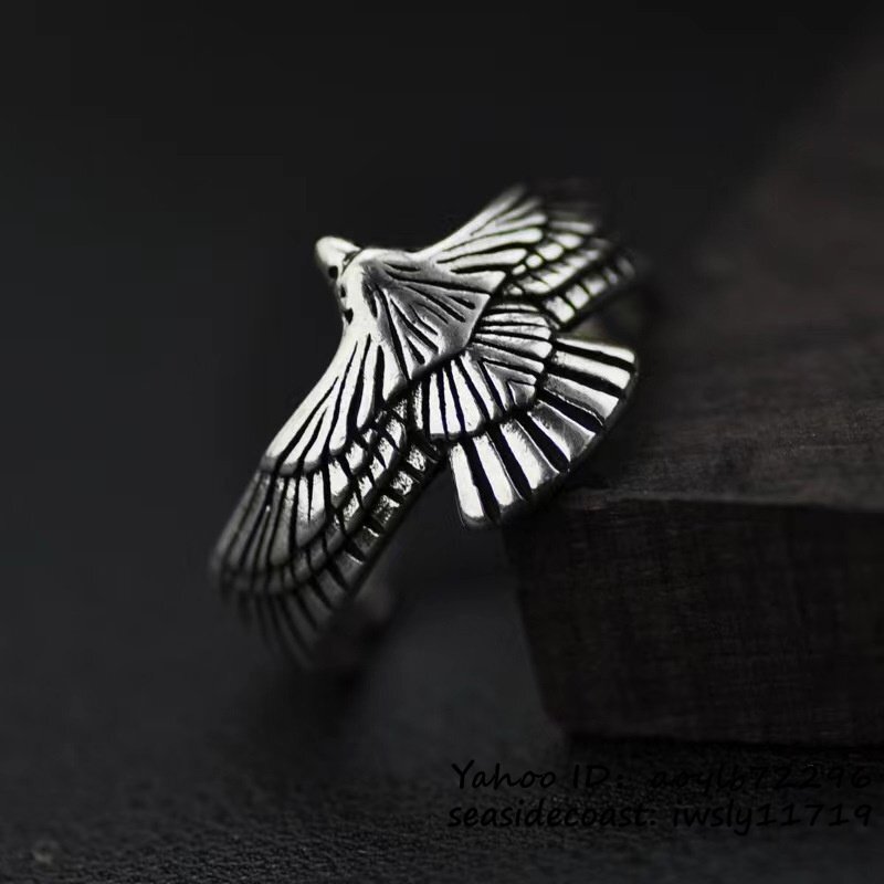 1円スタート◆超希少 シルバー925 リング ドクロ 指輪 アクセサリー 鵬 鳥 ファッション 男女兼用レディース サイズ調整可拍卖