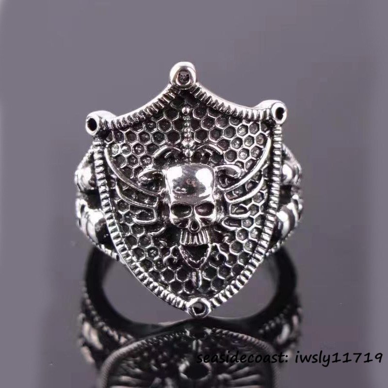 1円スタート ◆新品 指輪 シルバー925 リング 髑髏 盾 ドクロ アクセサリー メンズ レディース 男女兼用 フリーサイズ 選択 調整可能拍卖