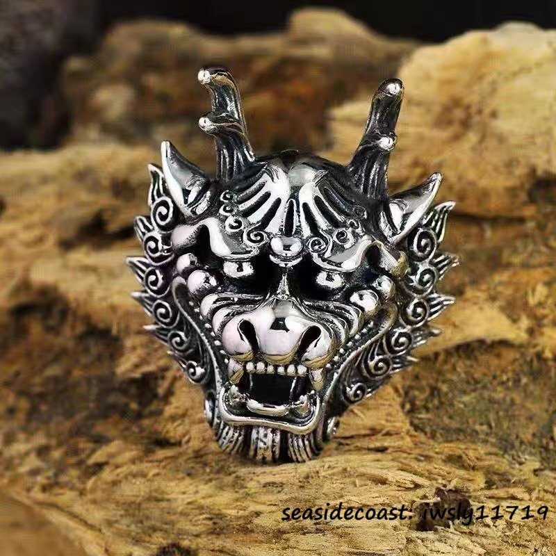 1円スタート ◆新品 リング 指輪 シルバー925 龍 竜王 ドクロ アクセサリー メンズ レディース 男女兼用 フリーサイズ 調整可能拍卖