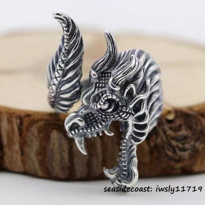 1円スタート◆新品 指輪 シルバー925 リング 龍 動物 お洒落 ドクロ アクセサリー メンズ レディース 男女兼用 フリーサイズ 調整可能拍卖