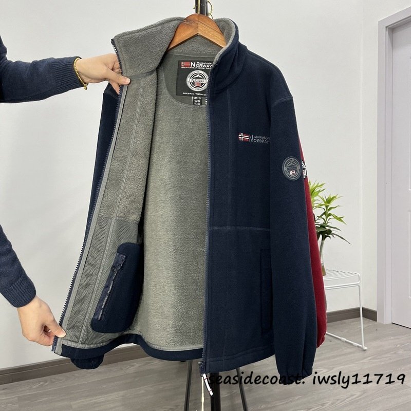 新品*ジャケット メンズ 裏起毛 フリースジャケット 秋冬 立ち襟 厚手 暖かさ 防寒 保温 マルチポケット アウター アウトドア ネイビー L拍卖