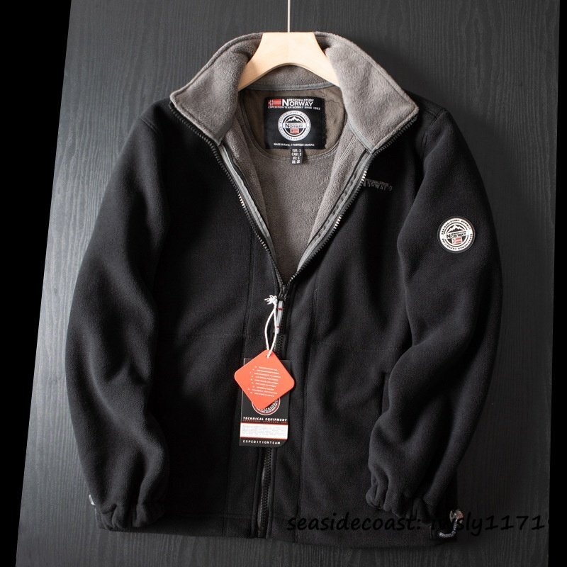 フリースジャケット メンズ ブルゾン ボアジャケット アウター 秋冬 厚手 防寒 暖かい 裏起毛 ふわふわ シェニール デザイン ブラック 2XL拍卖