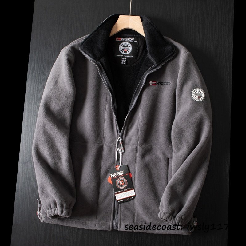 フリースジャケット メンズ ブルゾン ボアジャケット アウター 秋冬 厚手 防寒 暖かい 裏起毛 ふわふわ シェニール デザイン グレー M拍卖