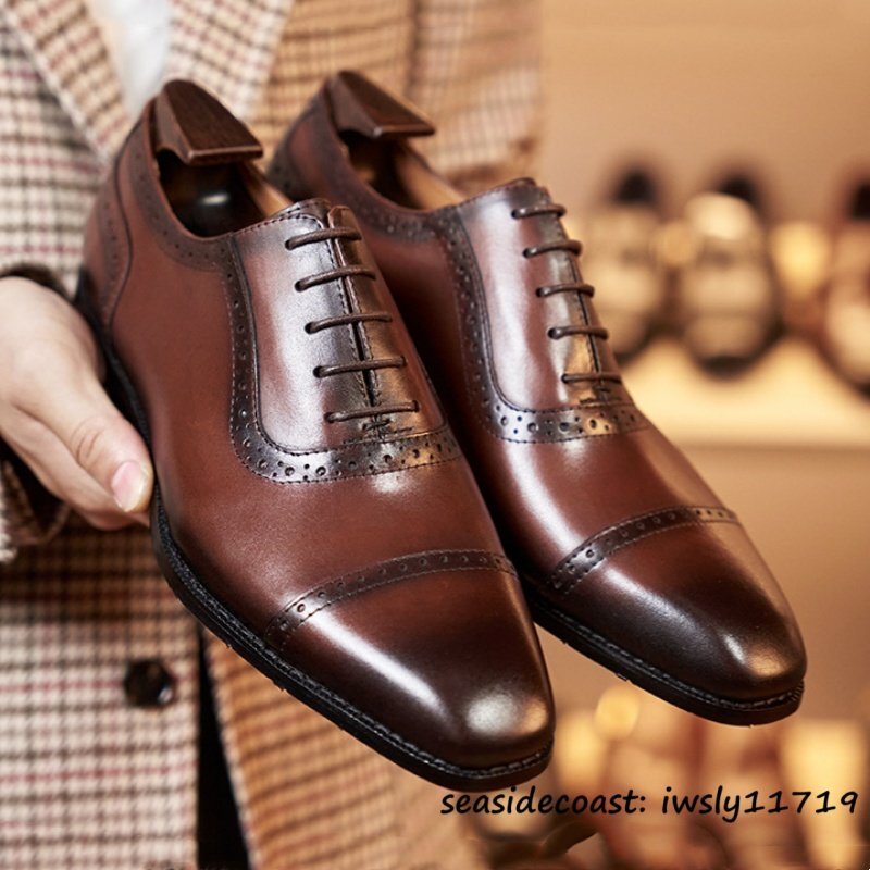 入手困難■高級牛革 革靴 紳士靴 ビジネスシューズ メンズ 職人手作り 彫り 本革 レザーシューズ クラシック フォーマル ブラウン 28.0cm拍卖