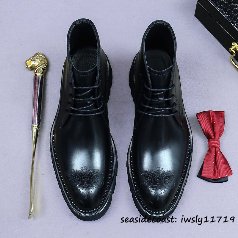 極美品■新品 ショートブーツ メンズ マーティンブーツ 本革 職人手作り ワークブーツ イギリス風 ビジネスシューズ 牛革 ブラック 25.0cm拍卖