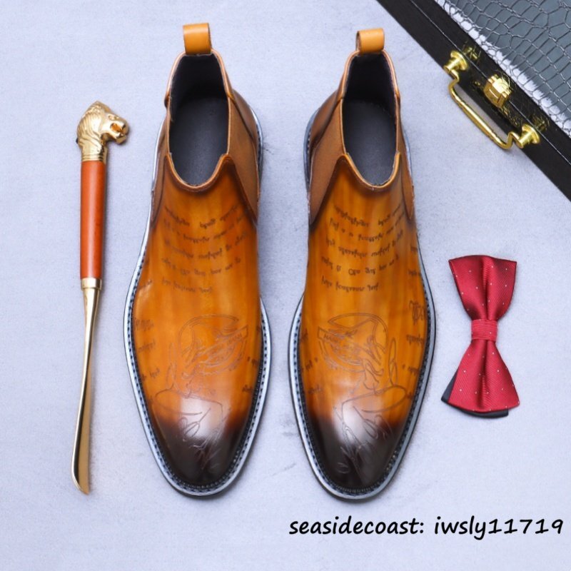 入手困難■マーティンブーツ 牛革 チェルシーブーツ メンズ ハンドメイド ビジネスブーツ 本革 レザーブーツ 皮靴 紳士靴 ブラウン 25.0cm拍卖