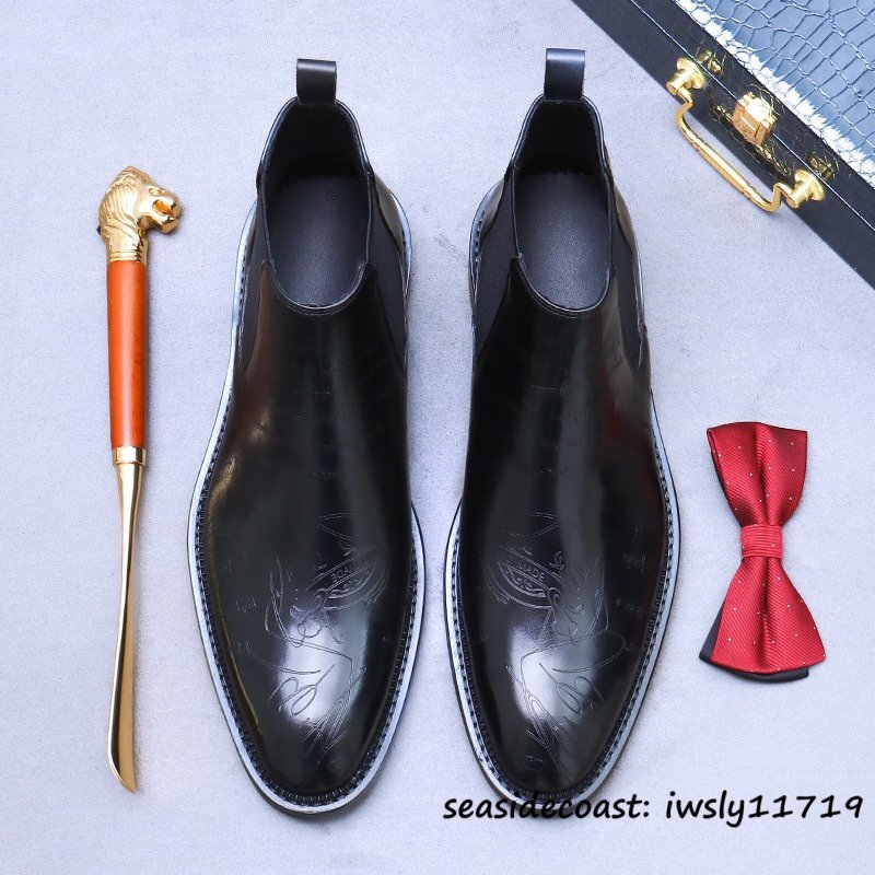 入手困難■マーティンブーツ 牛革 チェルシーブーツ メンズ ハンドメイド ビジネスブーツ 本革 レザーブーツ 皮靴 紳士靴 ブラック 25.0cm拍卖