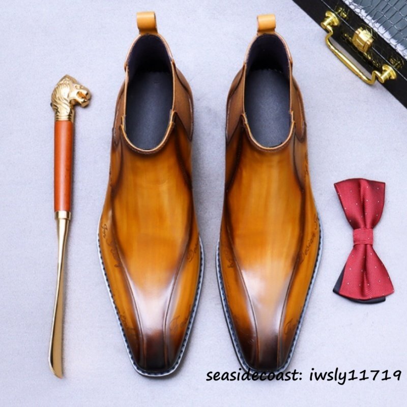 最上級*定価16万超 本革 マーティンブーツ メンズブーツ 牛革 レザーブーツ 職人手作り ショートブーツ 皮靴 紳士靴 通勤 ブラウン 25.0cm拍卖