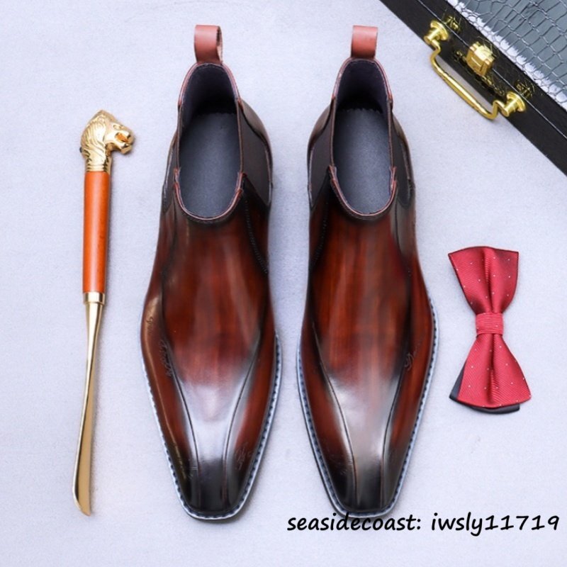 最上級*定価16万超 本革 マーティンブーツ メンズブーツ 牛革 レザーブーツ 職人手作り ショートブーツ 皮靴 紳士靴 通勤 珈琲色 25.0cm拍卖