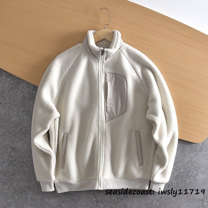 新品■フリースジャケット メンズ 無地 スタンドカラー 裏ボア 厚手 暖かい 防風防寒 モッズコート 秋冬 アウター アウトドア ベージュ S拍卖