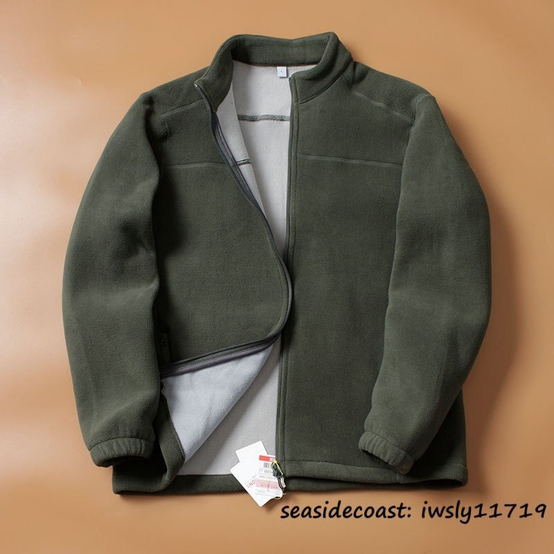 新品特売■メンズ フリースジャケット スタンドカラー ジャケット 秋冬 厚手 裏起毛 防寒 保温 アウトドア アウター ブルゾン オリーブ 2XL拍卖