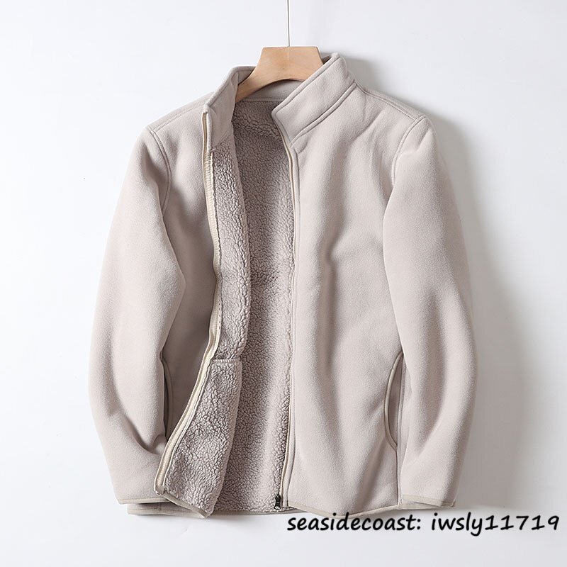 秋冬新品★メンズ スタンドカラー フリースジャケット 裏ボア 厚手 防寒 無地 デザイン ブルゾン アウトドア ゆったり 保温 ホワイト 4XL拍卖