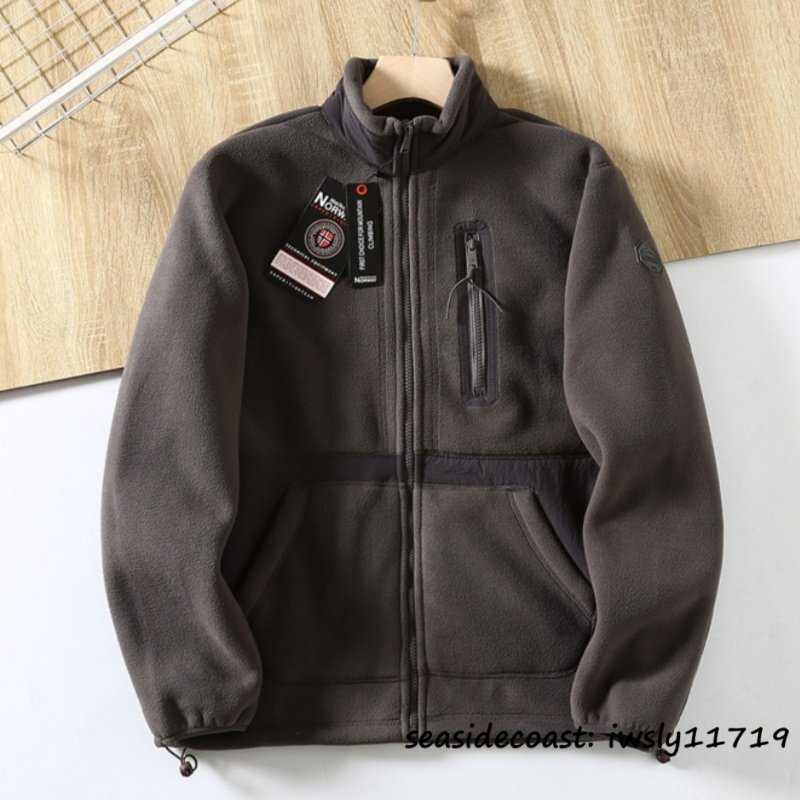 人気新品■メンズ フリース ジャケット 立ち襟 秋冬 厚手 両面起毛 防寒 防風 暖かさ ブルゾン デザイン アウター アウトドア グレー XL拍卖