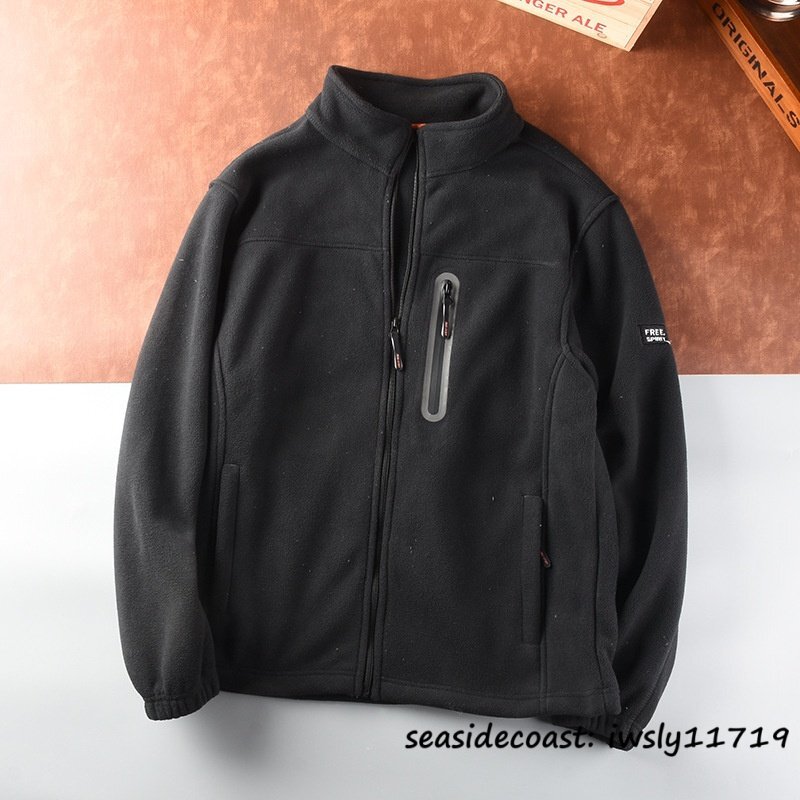 新品■メンズ フリース ジャケット 秋冬新品 両面起毛 厚手 スタンドカラー ブルゾン アウター 暖かさ アウトドア カジュアル ブラック 2XL拍卖