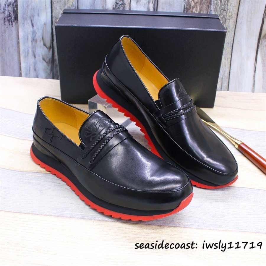 定価9万超◆最高級 ローファー メンズ 本革レザーシューズ ビジネスシューズ 牛革革靴 職人手作り 紳士靴 軽量 スリッポン ブラック 27.0cm拍卖