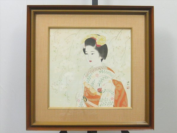 【心庵】額装 伊東深水「花と舞妓」/複製 限定版 エディション No.163 大日本絵画巧芸美術(株)紙箱 YK016拍卖